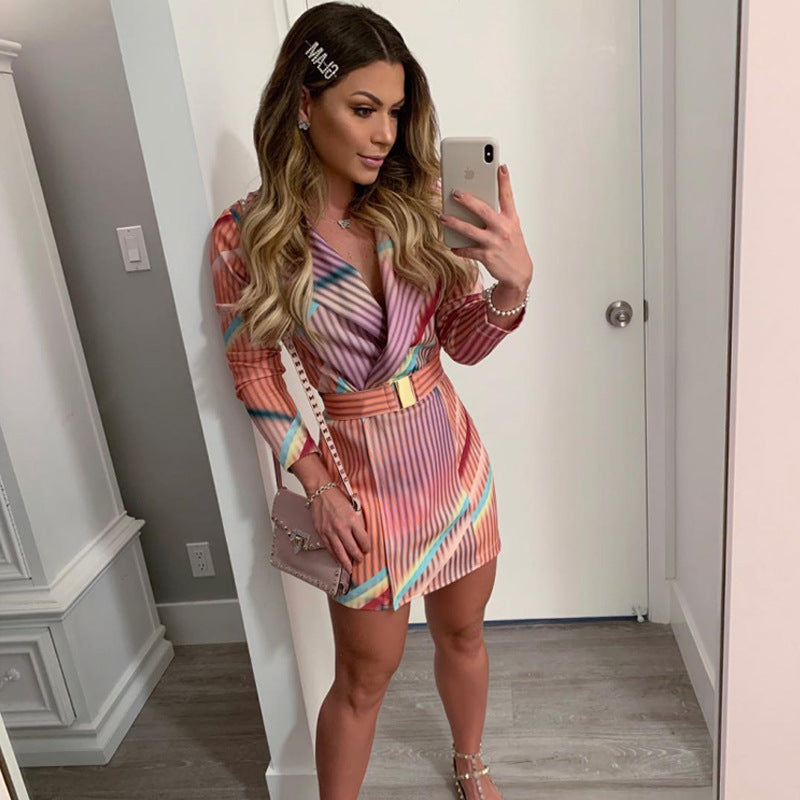 Robe courte sexy manches longues avec ceinture - Chic&Shines