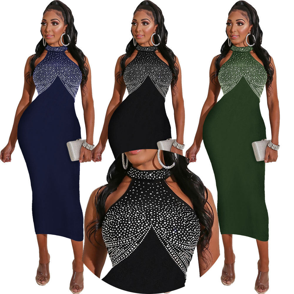 Robe longue licou sexy en diamant - Chic&Shines