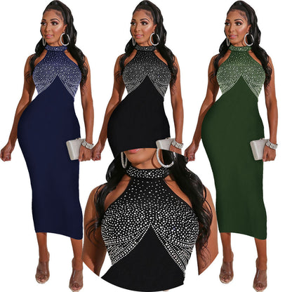 Robe longue licou sexy en diamant - Chic&Shines