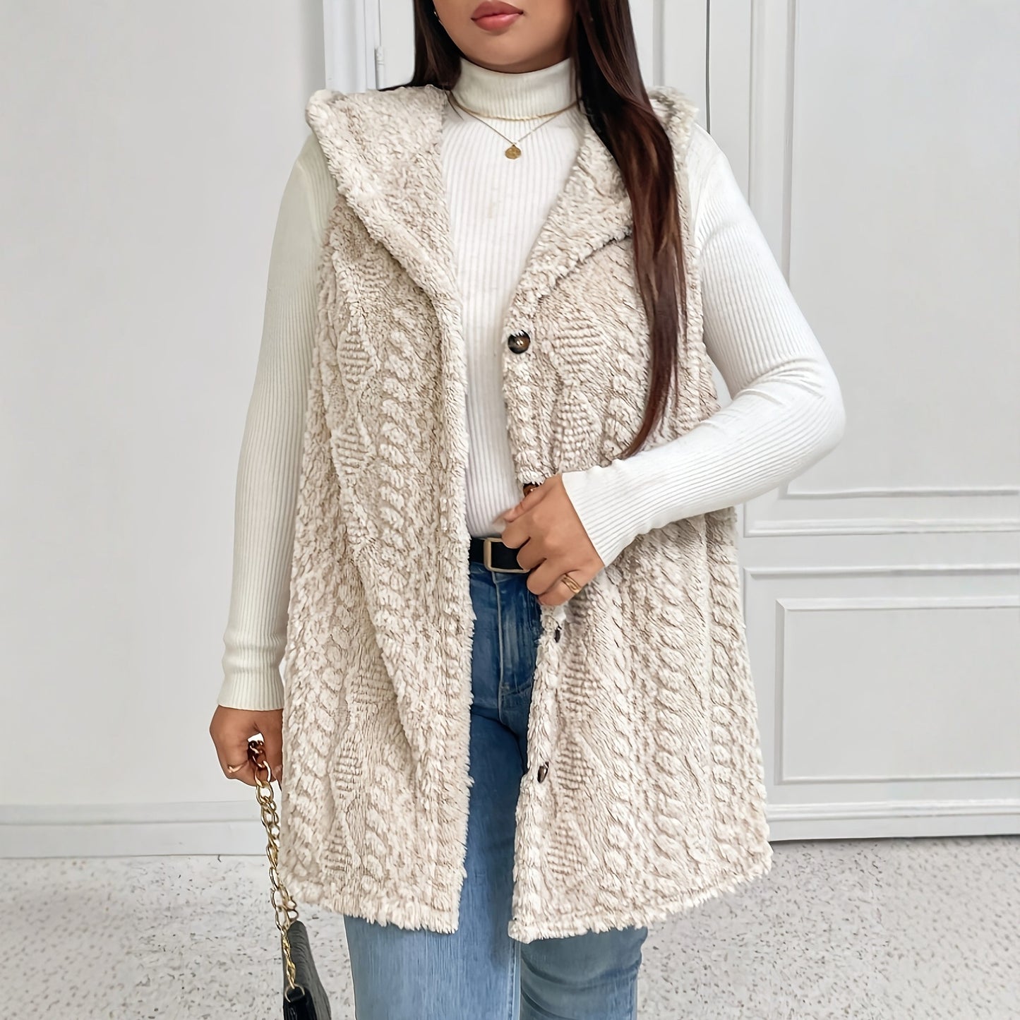 Gilet cardigan décontracté à capuche en peluche