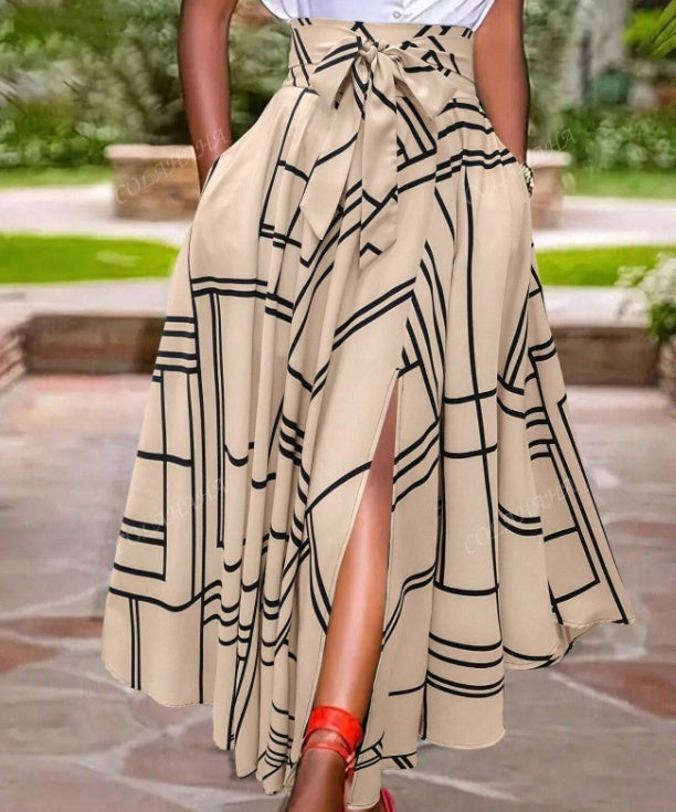 Jupe longue fendue taille haute à lacet - Chic&Shines