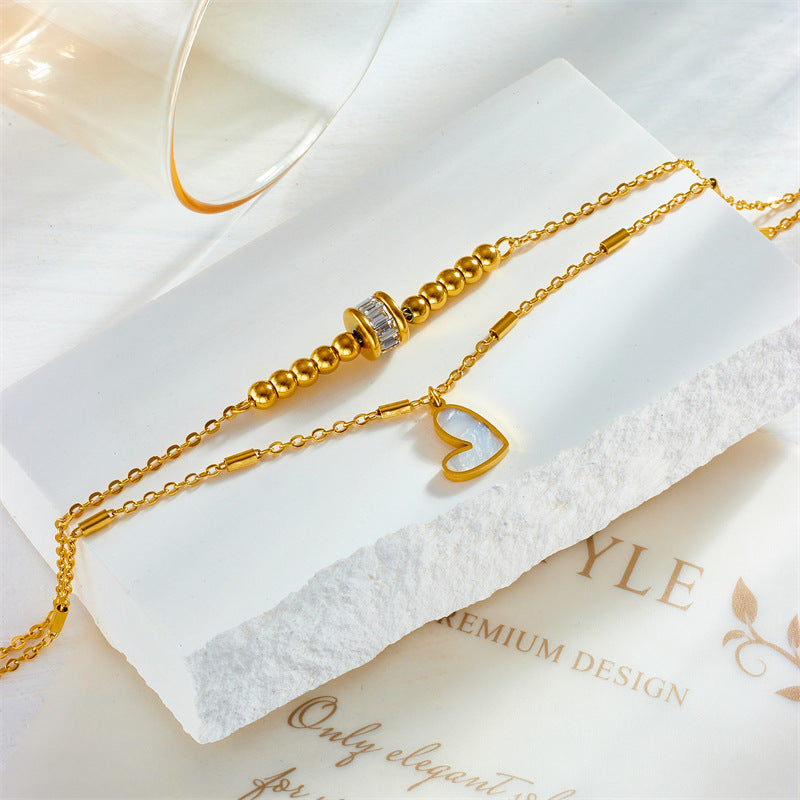 Chaîne double de cheville pendentif cœur - Chic&Shines