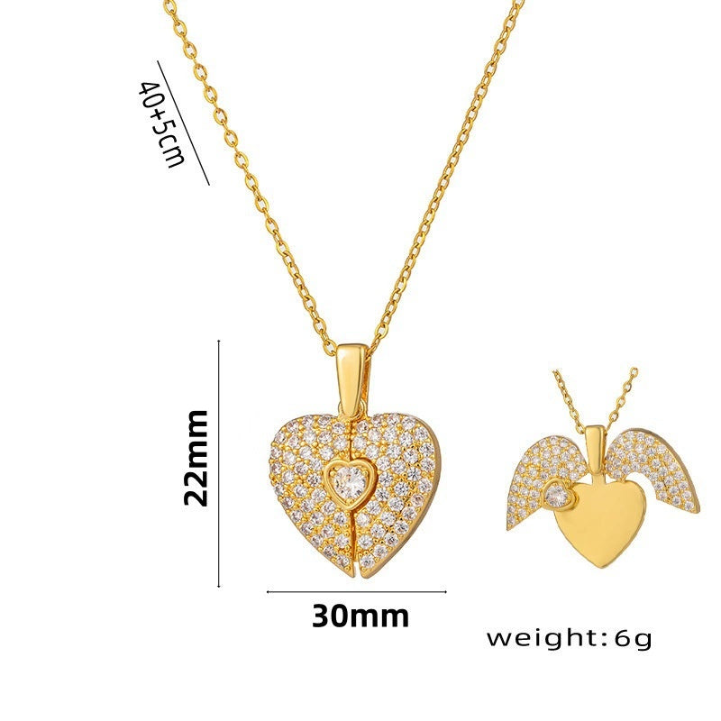 Collier avec pendentif en forme de cœur et ailes - Chic&Shines