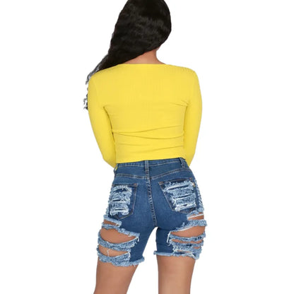 Short jeans à ourlet déchiré - Chic&Shines