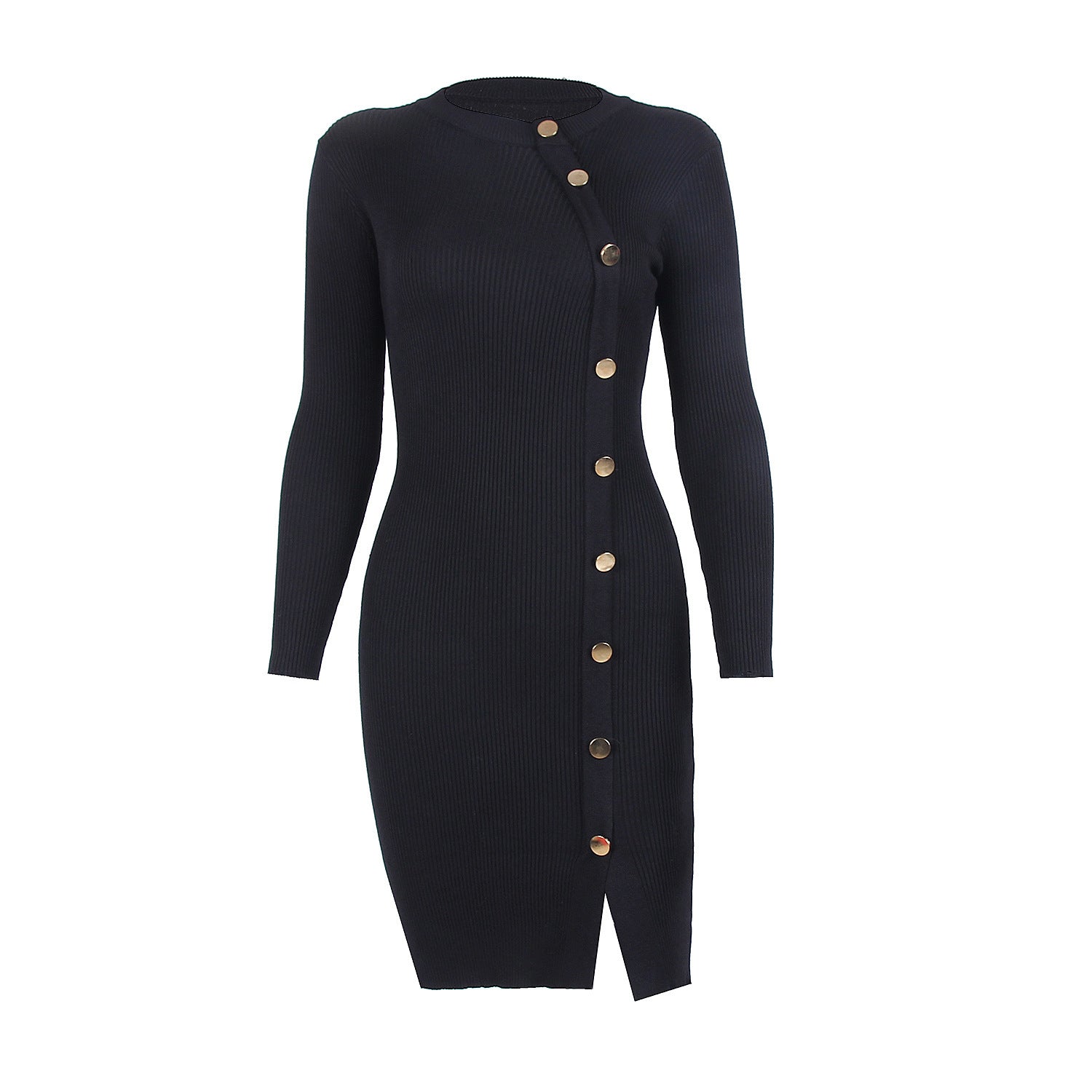 Jupe mi-longue manches longues fendue en maille