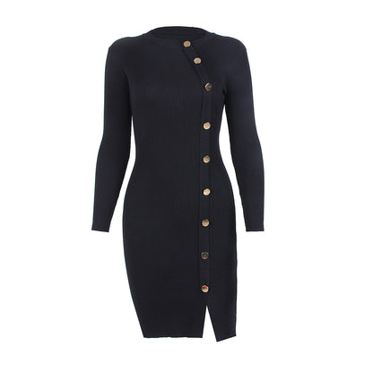 Jupe mi-longue manches longues fendue en maille - Chic&Shines