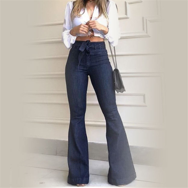 Pantalon évasé à lacets micro-élastiques - Chic&Shines