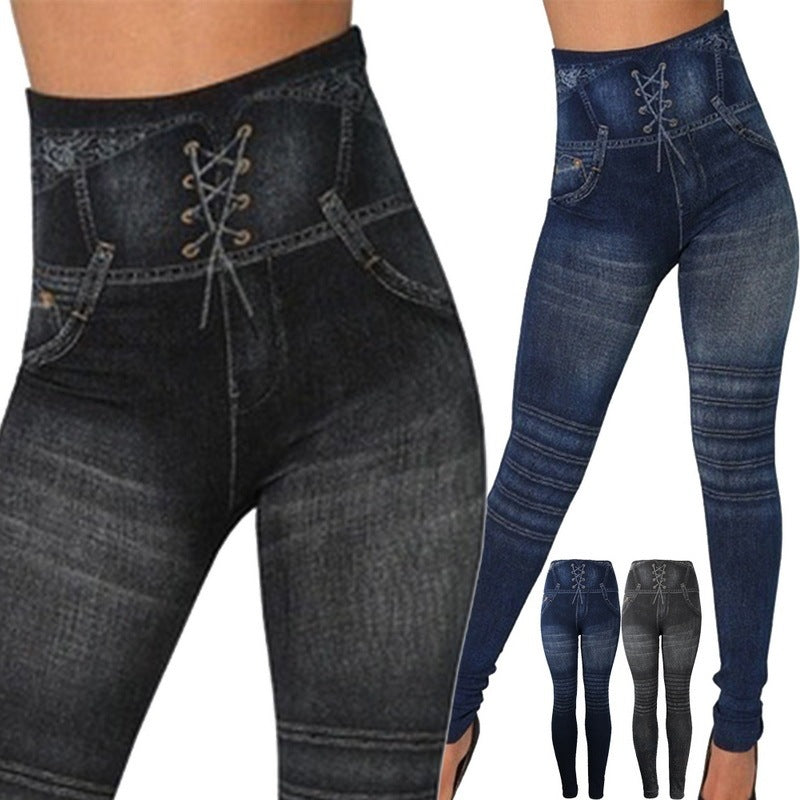 Leggings sans couture imitation jean