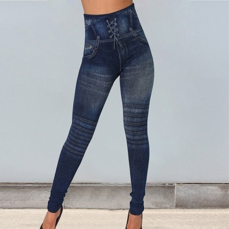 Leggings sans couture imitation jean