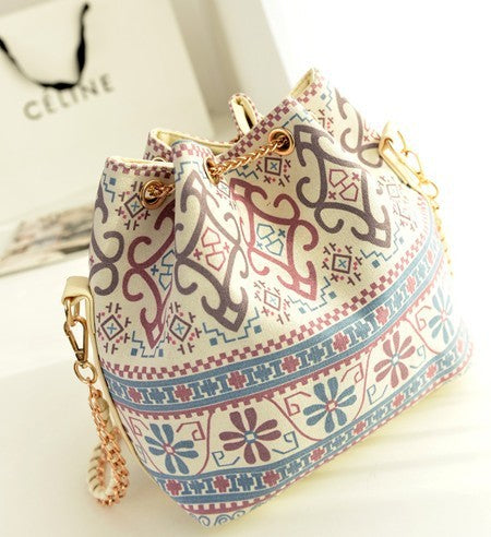 Sac à main bandoulière avec chaîne en perles cordon de serrage forme seau