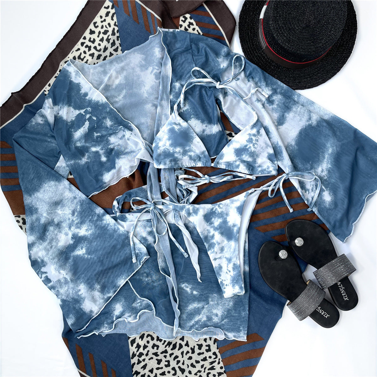 Ensemble Bikini 4 Pièces Manches Longues Tie-Dye