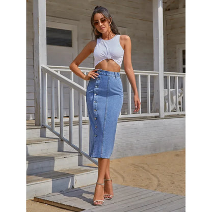 Jupe longue jean à bouton - Chic&Shines