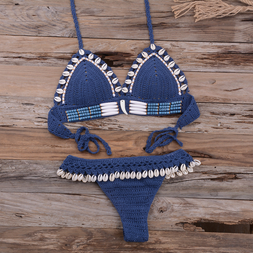 Maillot de bain 2 pièces tricot coquillage