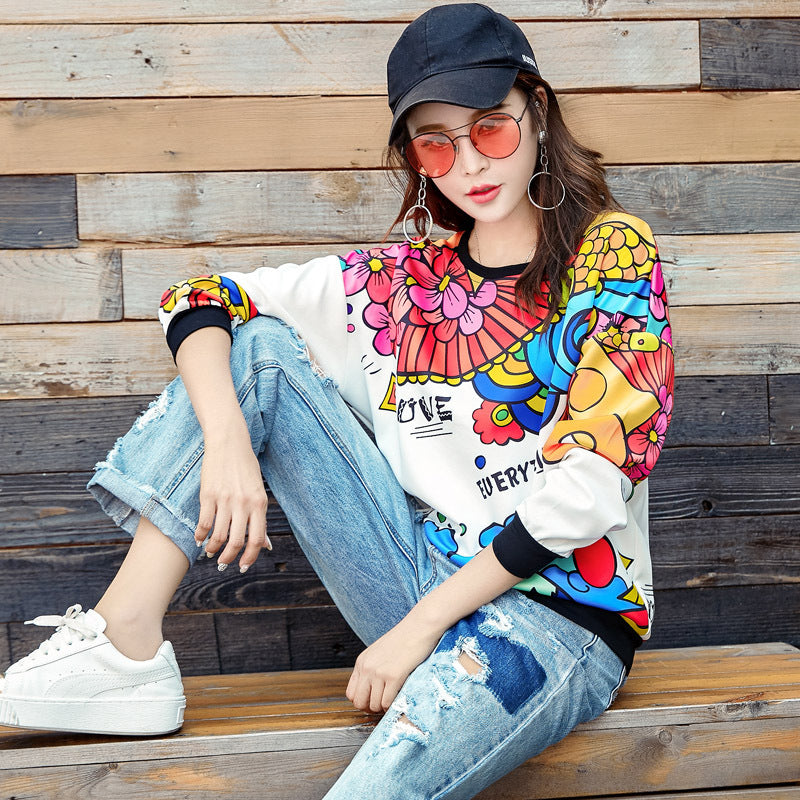 T-shirt ample à manches longues imprimé - Chic&Shines