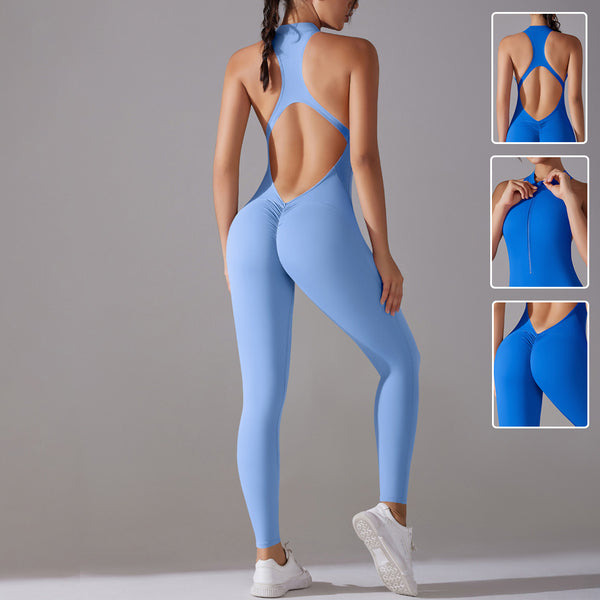 Combinaison pantalon de sport à fermeture éclair dos nu
