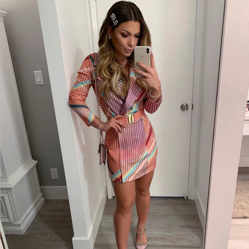 Robe courte sexy manches longues avec ceinture - Chic&Shines