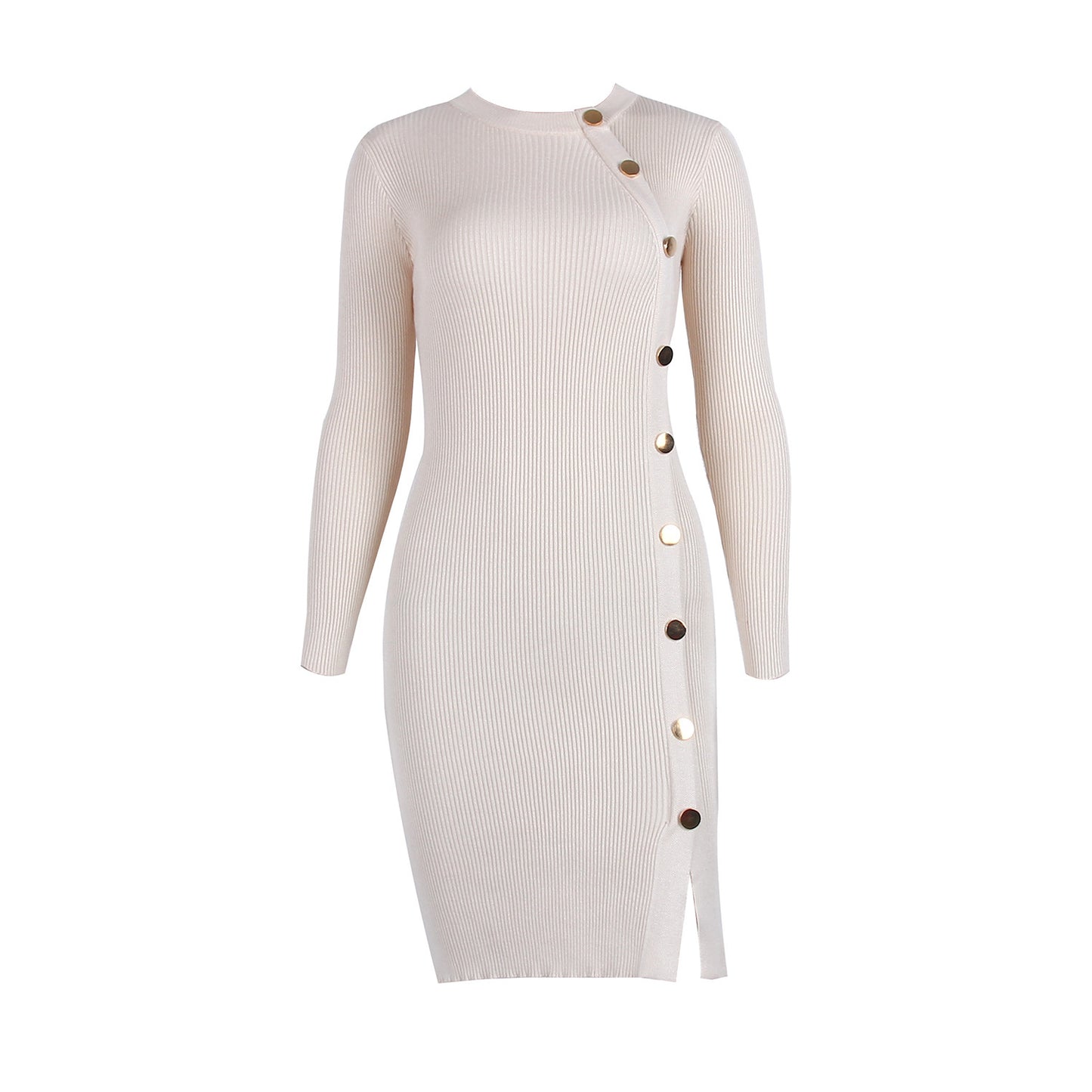 Jupe mi-longue manches longues fendue en maille - Chic&Shines