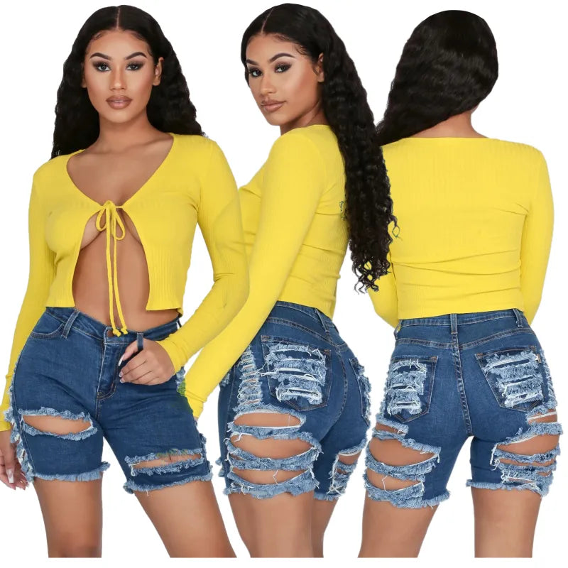 Short jeans à ourlet déchiré - Chic&Shines