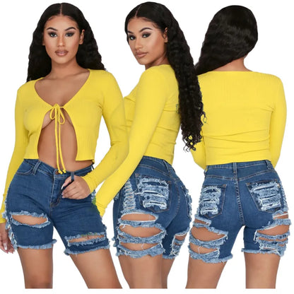 Short jeans à ourlet déchiré - Chic&Shines