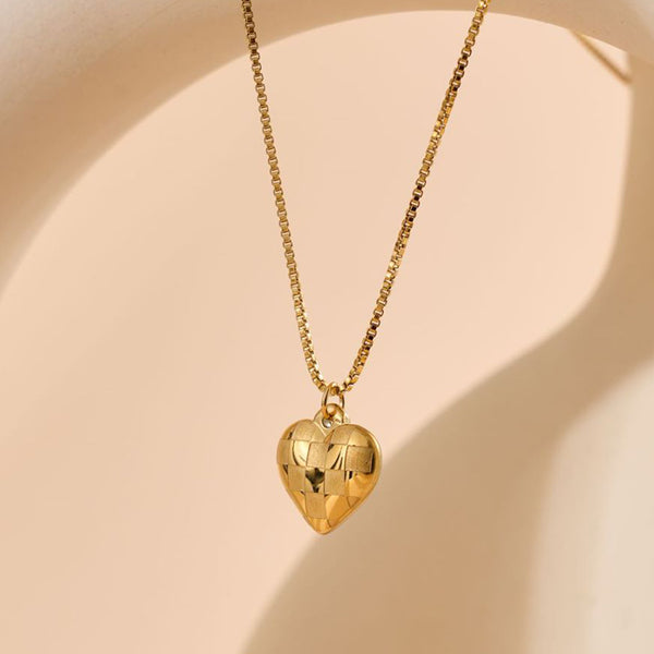 Collier pendentif cœur damier en acier inoxydable - Chic&Shines