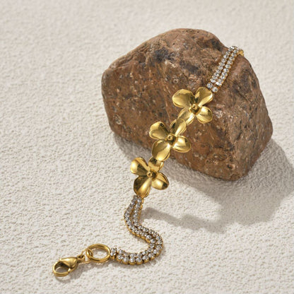 Bracelet fleur et strass en acier inoxydable - Chic&Shines