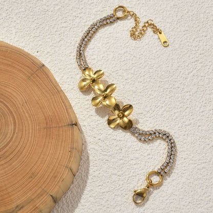 Bracelet fleur et strass en acier inoxydable - Chic&Shines