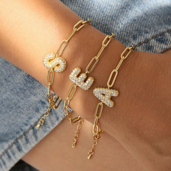 Bracelet clip en zircone pendentif lettre