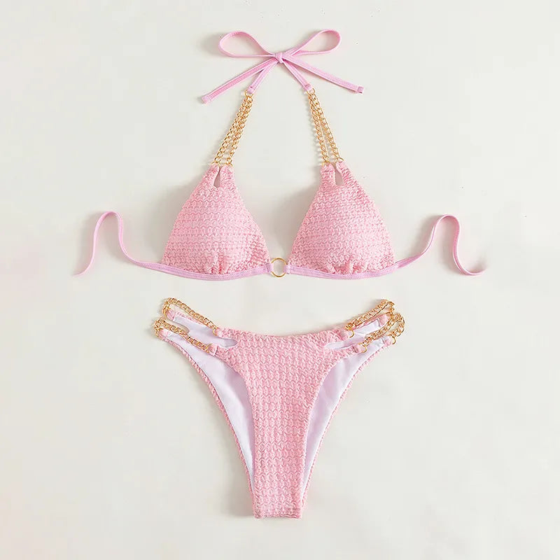 Maillot de bain bikini col licou et chaîne - Chic&Shines