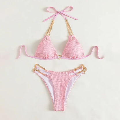 Maillot de bain bikini col licou et chaîne - Chic&Shines