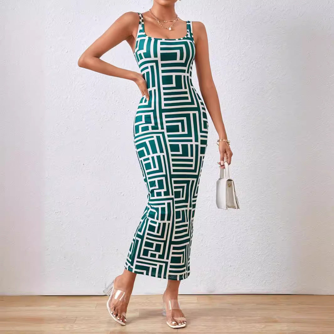 Robe longue imprimée à bretelles