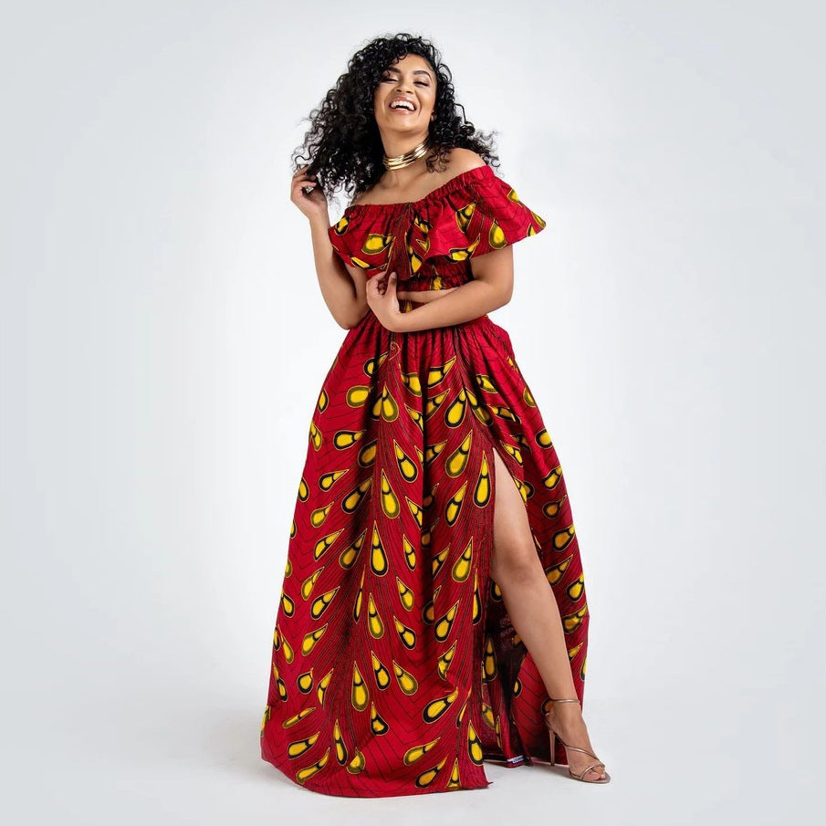 Ensemble Crop top Épaule Dénudée Jupe Longue Fendue - Chic&Shines