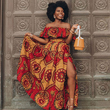 Ensemble Crop top Épaule Dénudée Jupe Longue Fendue - Chic&Shines