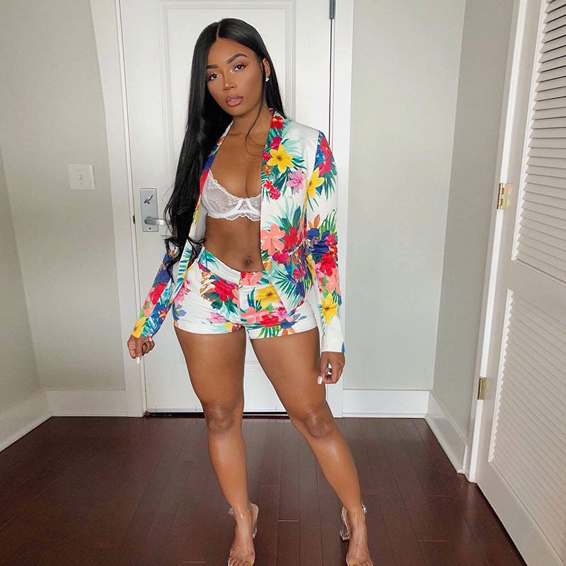 Ensemble Blazer Et Short Imprimé Floral Sexy - Chic&Shines