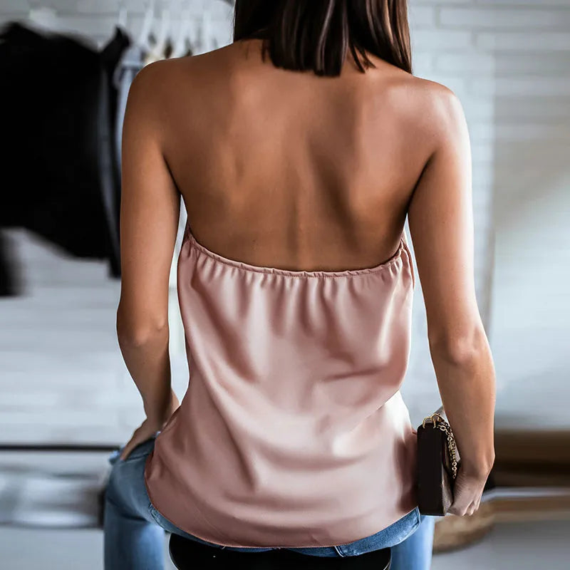 Haut licou dos nu à chaîne en métal sangle Camis - Chic&Shines