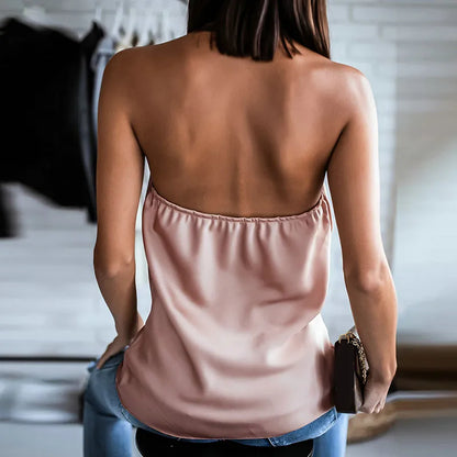 Haut licou dos nu à chaîne en métal sangle Camis - Chic&Shines