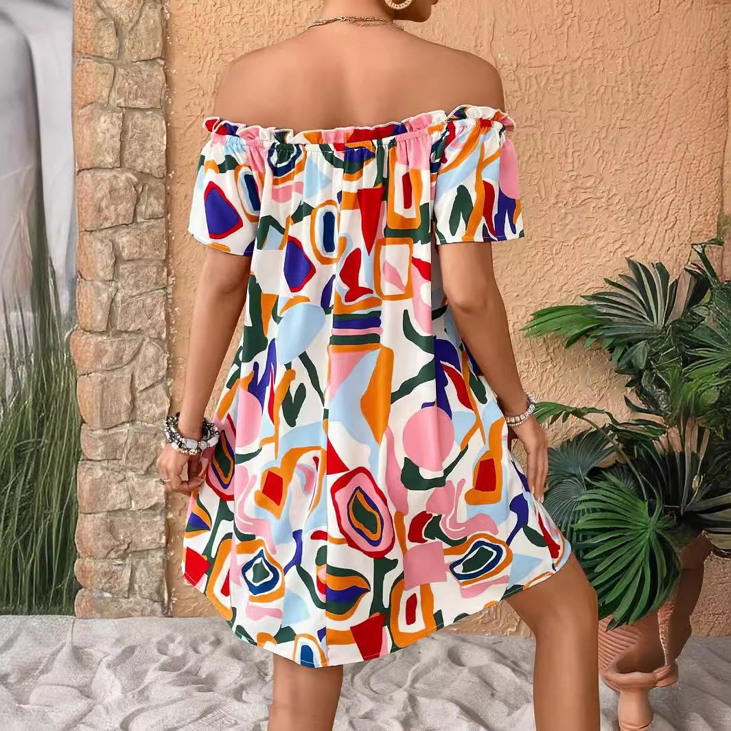 Robe courte bustier imprimé tropical