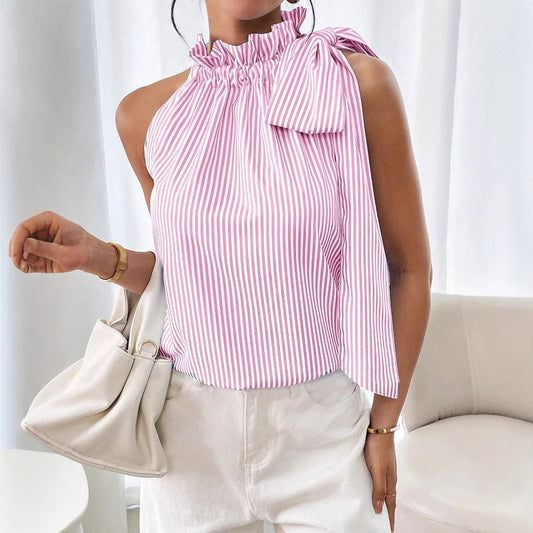 Haut à col roulé sans manches en dentelle rayée - Chic&Shines