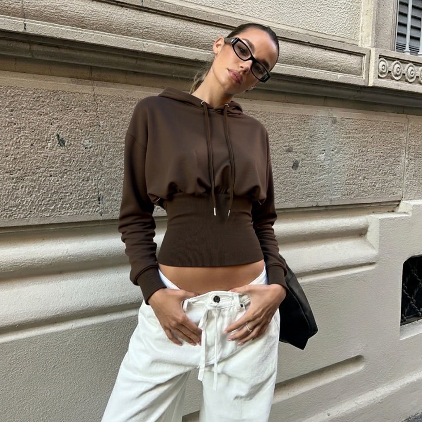 Veste à capuche taille haute élastique