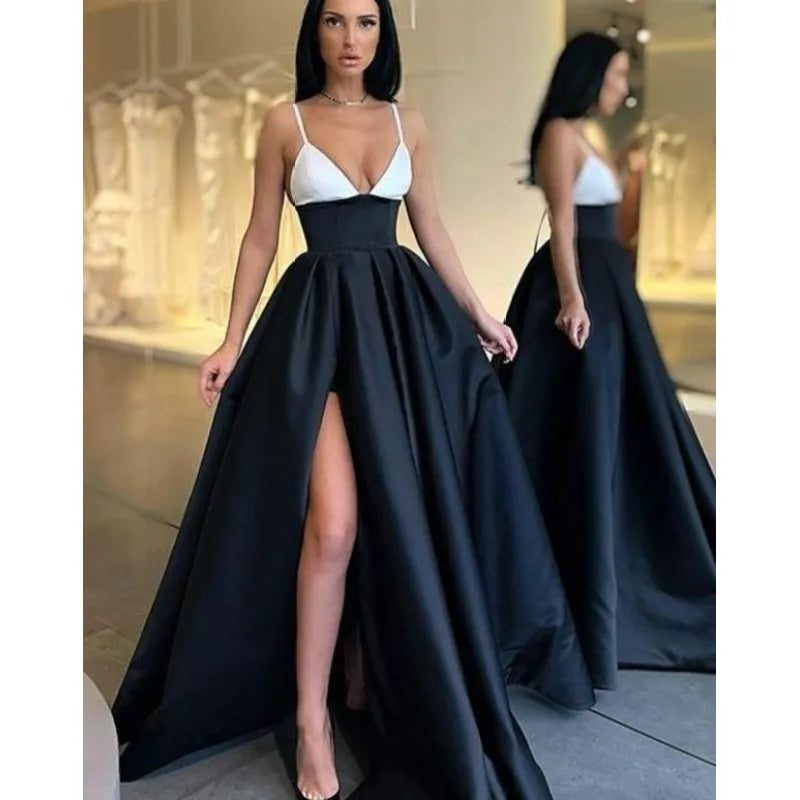 Robe longue satin à bretelles fente latérale élégant couleur unie - Chic&Shines