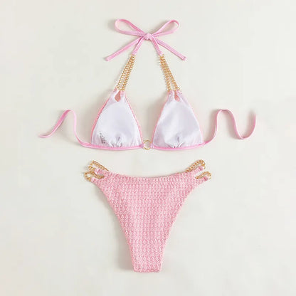 Maillot de bain bikini col licou et chaîne - Chic&Shines