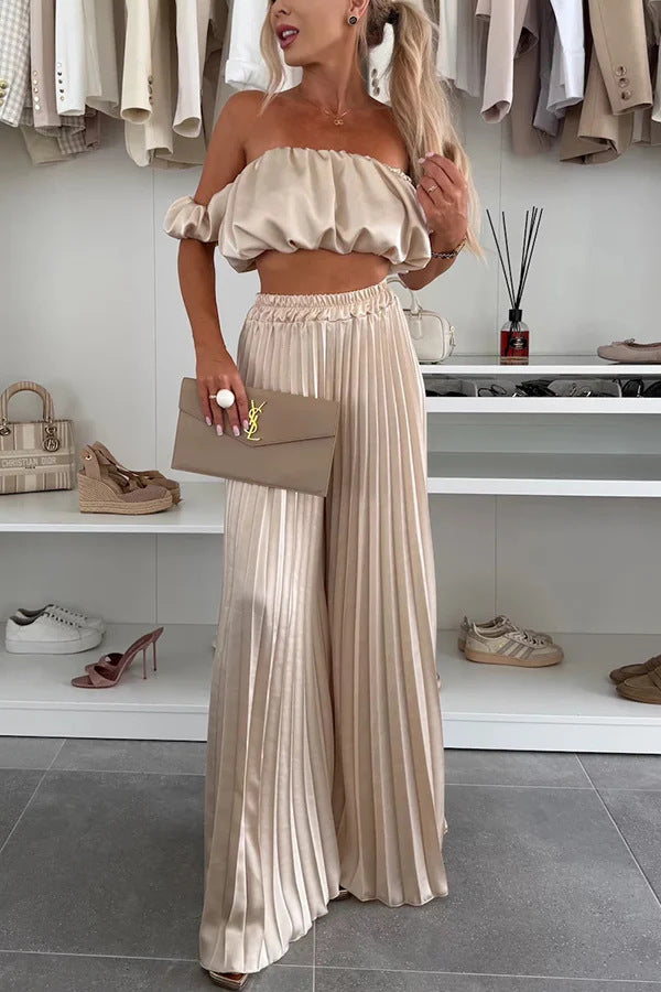 Ensemble haut tube et pantalon larges en satin