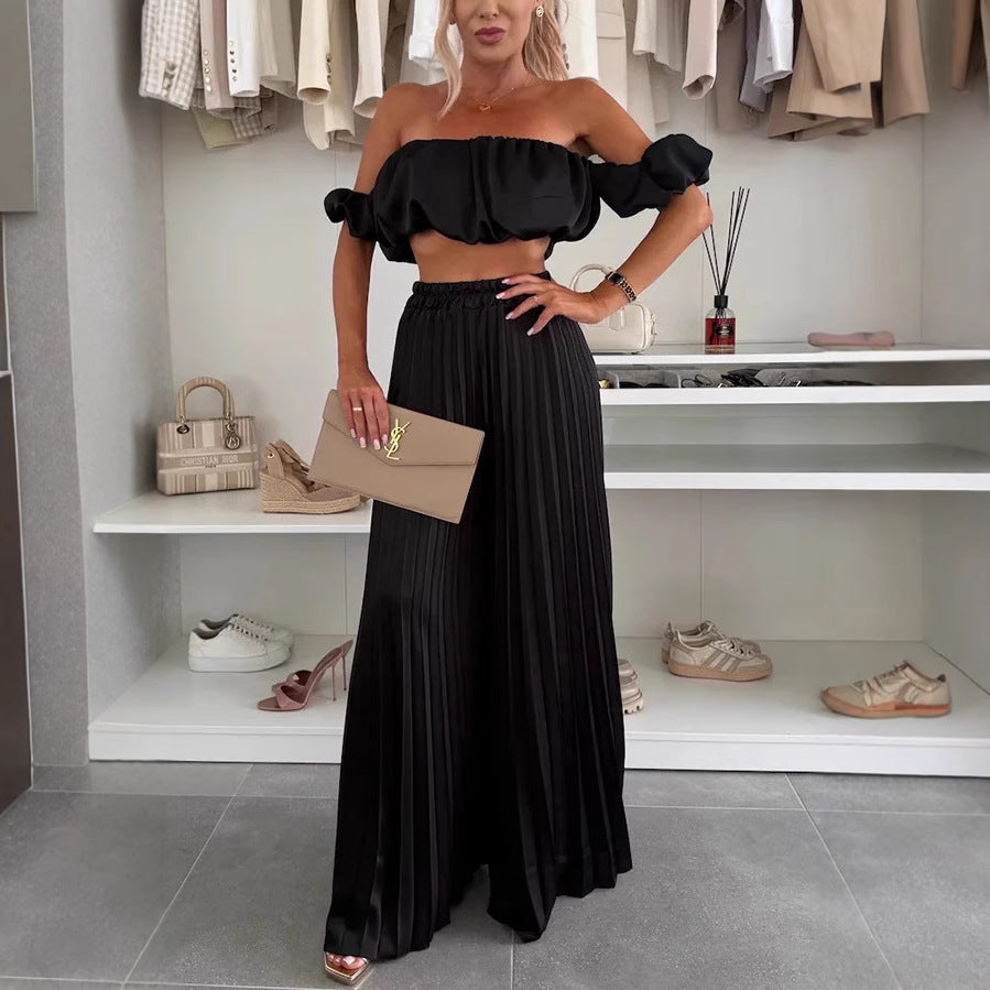 Ensemble haut tube et pantalon larges en satin
