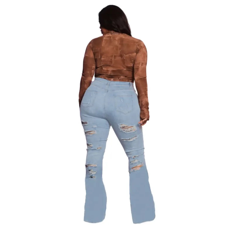 Jeans évasés micro déchirés extensibles - Chic&Shines