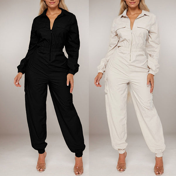 Combinaison pantalon manches longues fermeture éclair taille élastique