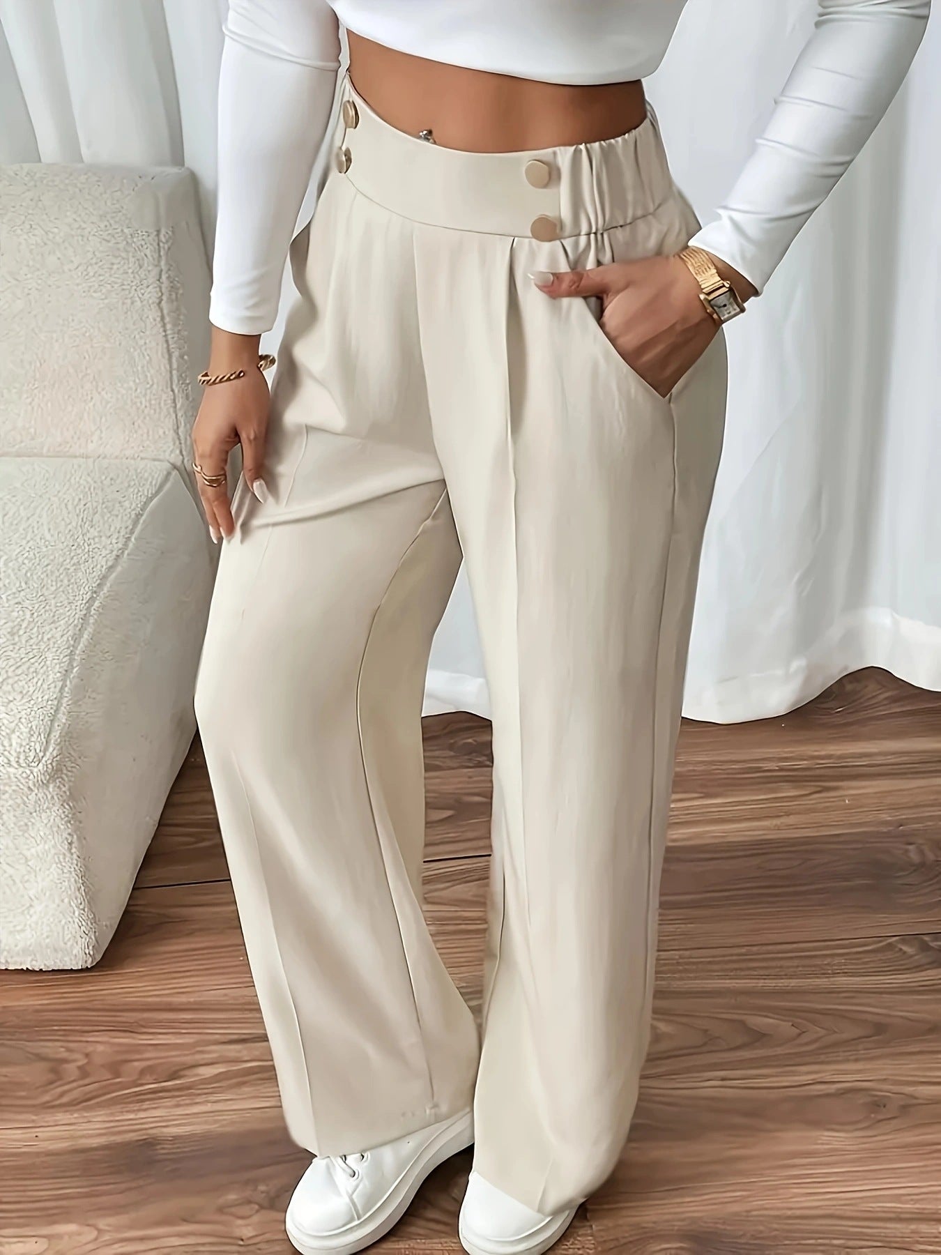 Pantalon décontracté drapé taille haute