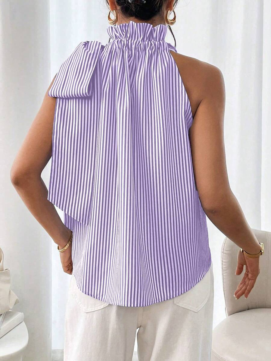 Haut à col roulé sans manches en dentelle rayée - Chic&Shines