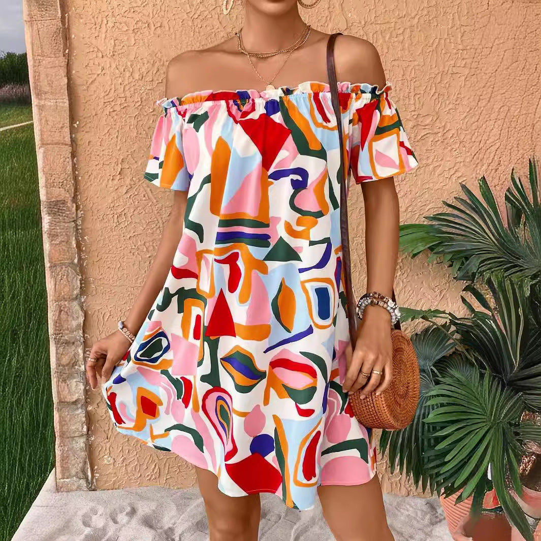 Robe courte bustier imprimé tropical