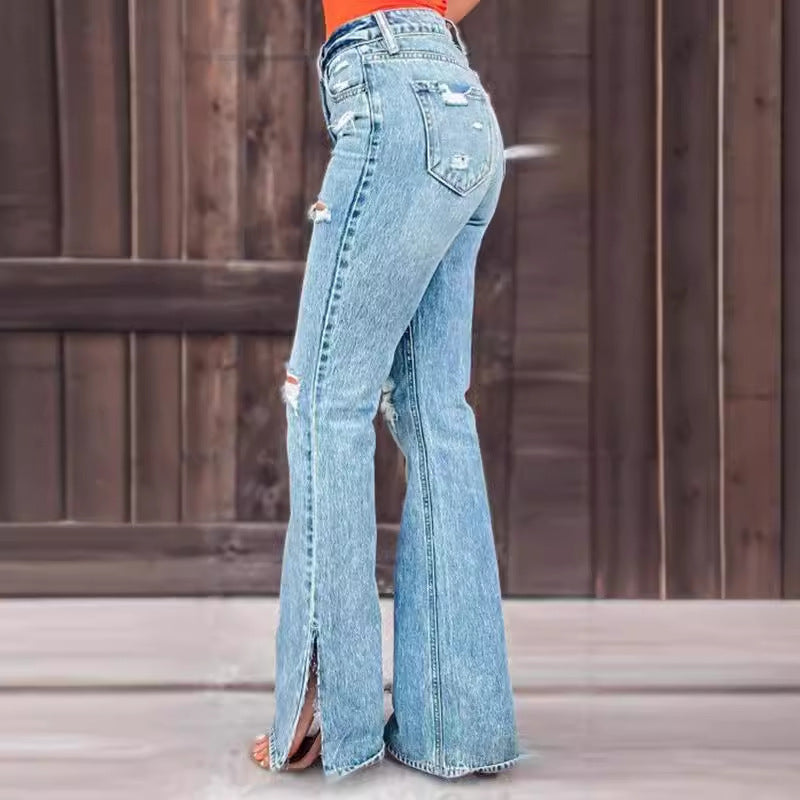 Jean taille haute déchiré fendu