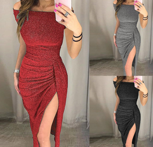 Robe longue à manches courtes scintillante de soirée - Chic&Shines