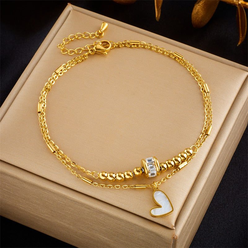 Chaîne double de cheville pendentif cœur - Chic&Shines